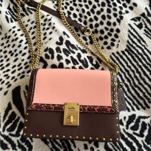 Coach Pink and Brown Crossbody with Gold Chain